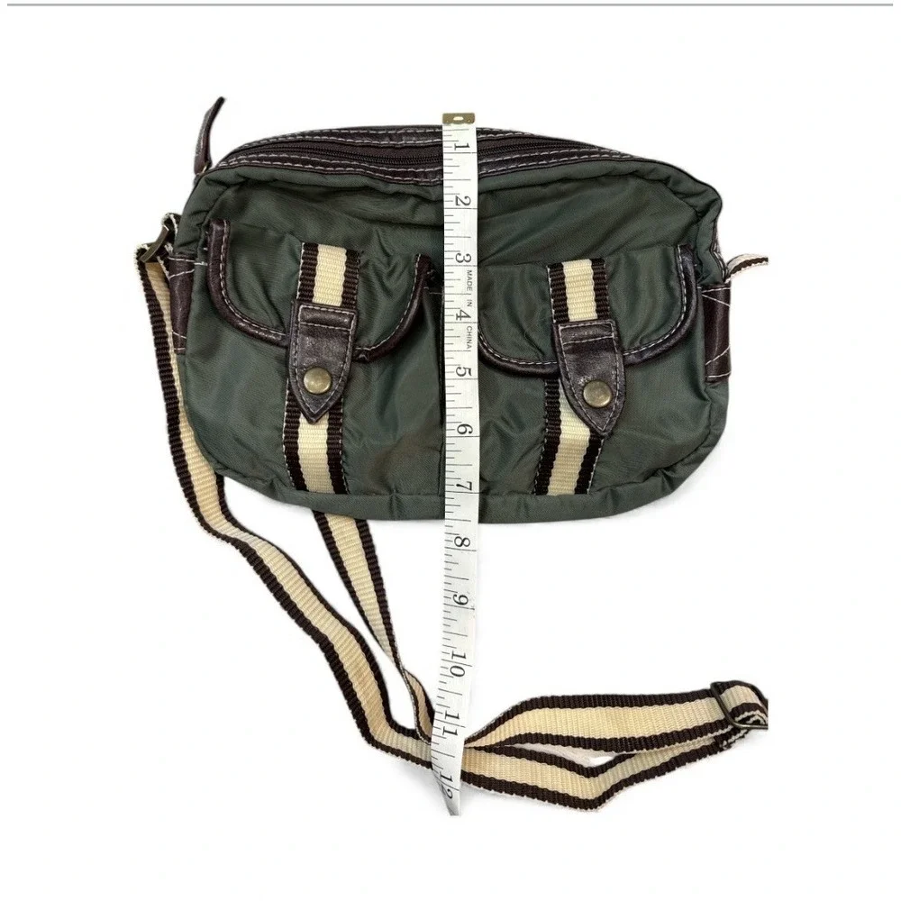 VTG Y2K Crossbody Olive green And Brown Nylon And Leather Look‎ Cream & Brown